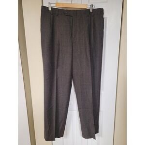 JOS A BANK Mens 100%Wool Preppy Plaid Tweed Pants Charcoal Brown Sz36x30 Career